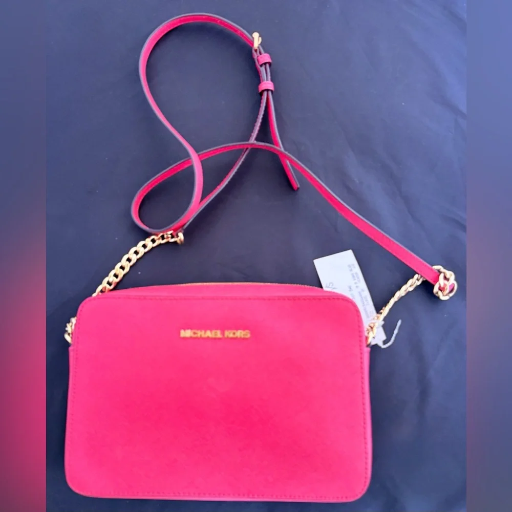 Michael Kors Jet Set  EW Saffiano Leather Crossbody - Watermelon With Tags - Picture 7 of 14